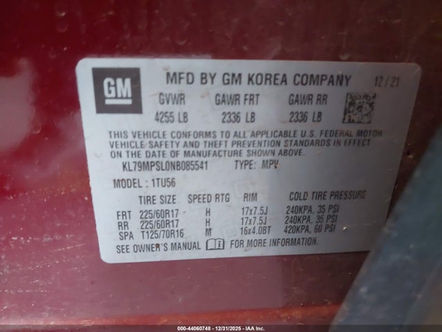 KL79MPSL0NB085541 Chevrolet Trailblazer Fwd Lt