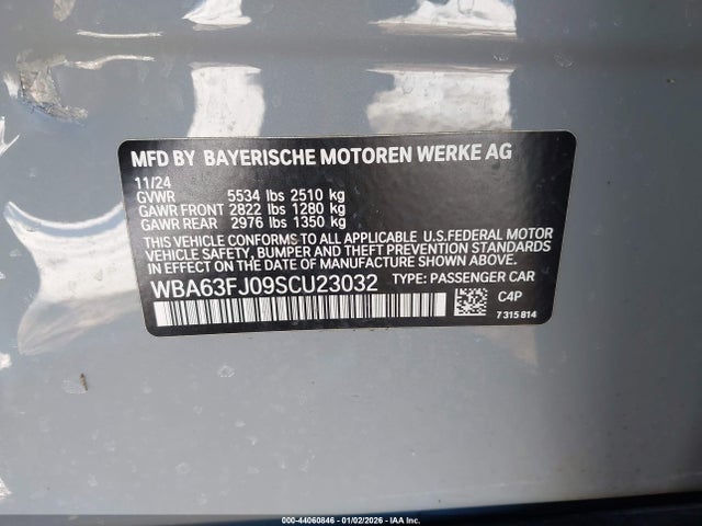 2025 Bmw 540i Xdrive მანქანა იყიდება აუქციონზე, vin: WBA63FJ09SCU23032, აუქციონის ნომერი: 44060846