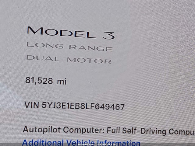 5YJ3E1EB8LF649467 Tesla Model 3 Long Range