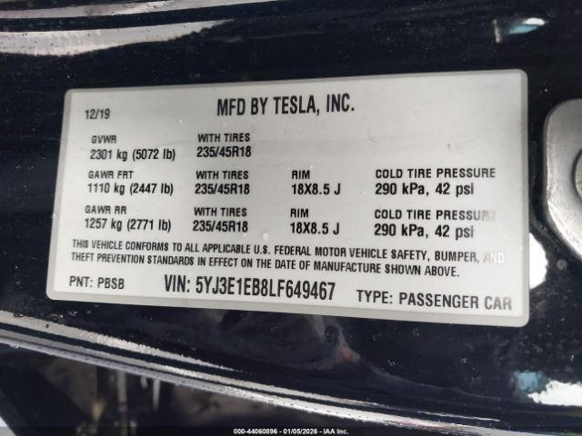 2020 TESLA MODEL 3 5YJ3E1EB8LF649467 Photo 8