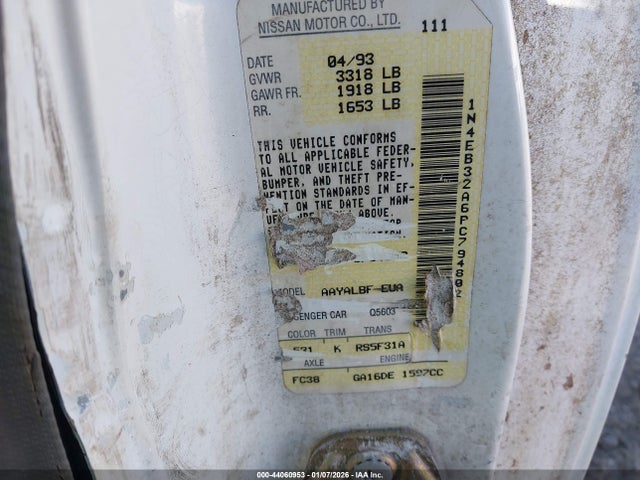 Aukcja sprzedaży 1993 Nissan Sentra E/xe/se, vin: 1N4EB32A6PC794802, numer aukcji: 44060953