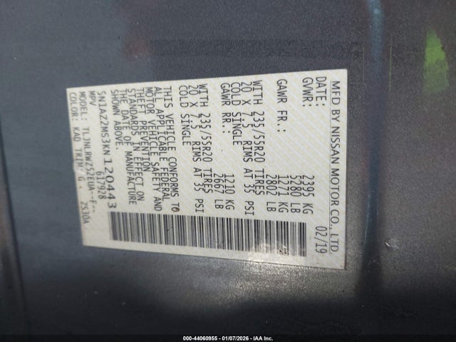 Nissan MURANO SL 2019 5N1AZ2MS3KN120443 Image 9