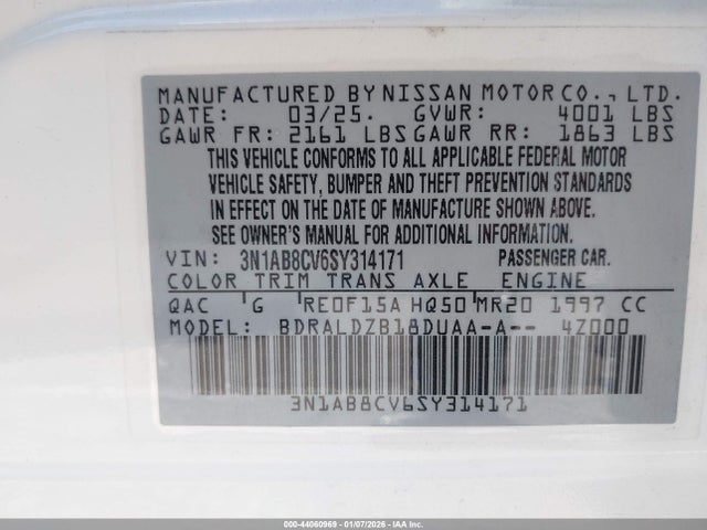 3N1AB8CV6SY314171 Nissan SENTRA SV