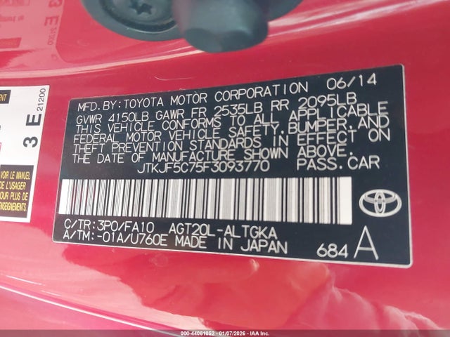 2015 Scion Tc მანქანა იყიდება აუქციონზე, vin: JTKJF5C75F3093770, აუქციონის ნომერი: 44061052