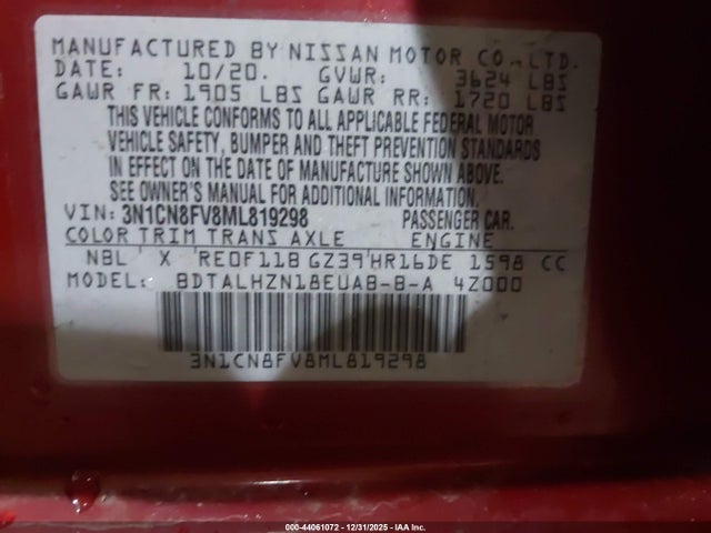Nissan Versa Sr Xtronic Cvt 2021 3N1CN8FV8ML819298 Image 9