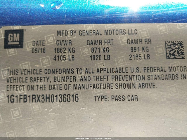 1G1FB1RX3H0136816 Chevrolet Camaro 1lt