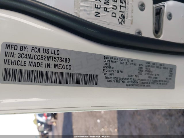 44061150 :رقم المزاد ، 3C4NJCCB2MT573489 vin ، 2021 Jeep Compass Limited Fwd مزاد بيع