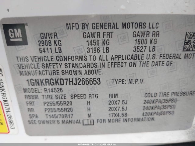 2017 Chevrolet Traverse 1lt მანქანა იყიდება აუქციონზე, vin: 1GNKRGKD7HJ266653, აუქციონის ნომერი: 44061174