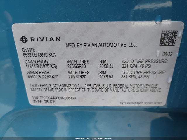 Rivian R1t Adventure 2022 7FCTGAAAXNN008360 Image 9