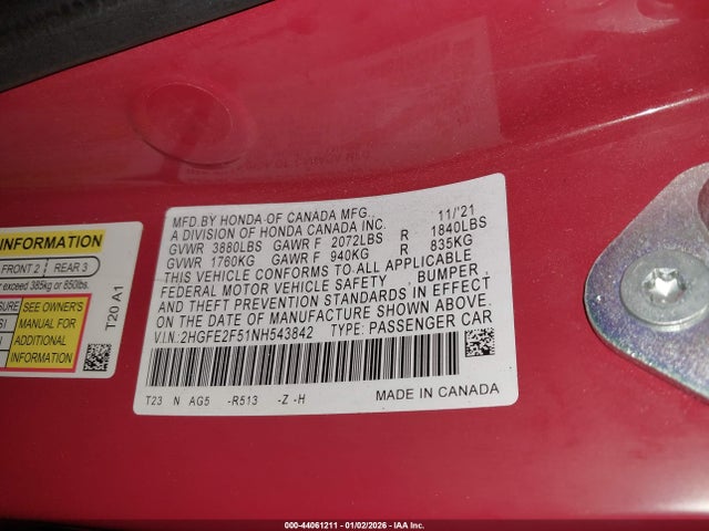 2022 HONDA CIVIC 2HGFE2F51NH543842 Photo 8