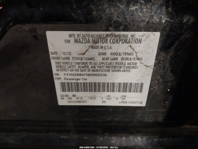 Aukcja sprzedaży 2011 Mazda Mazda6 I Sport, vin: 1YVHZ8BH1B5M00336, numer aukcji: 44061295