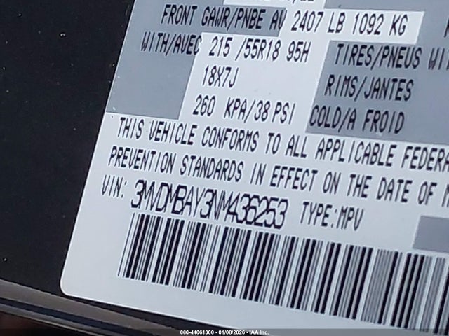 44061300 :رقم المزاد ، 3MVDMBAY3NM436253 vin ، 2022 Mazda Cx-30 2.5 Turbo مزاد بيع