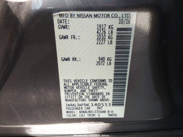 1N4AL3AP3HC140553 Nissan Altima 2.5 Sv