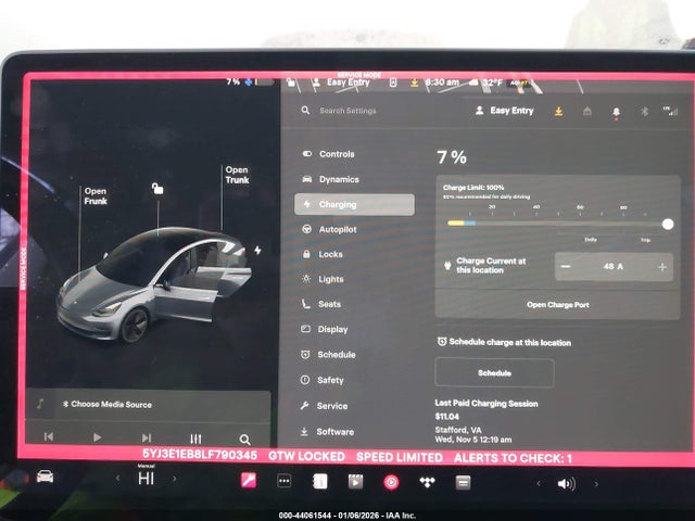 44061544 :رقم المزاد ، 5YJ3E1EB8LF790345 vin ، 2020 Tesla Model 3 Long Range Dual Motor All-wheel Drive مزاد بيع