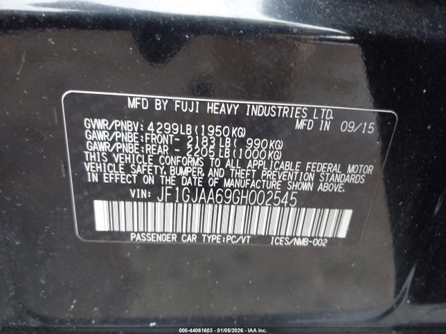 2016 Subaru Impreza 2.0i მანქანა იყიდება აუქციონზე, vin: JF1GJAA69GH002545, აუქციონის ნომერი: 44061603