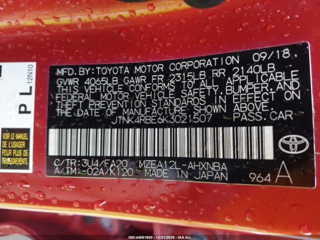 2019 TOYOTA COROLLA JTNK4RBE6K3021507 Photo 8