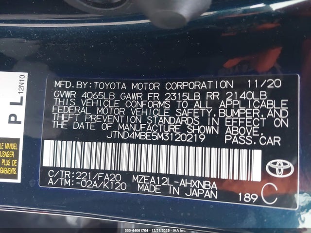 Toyota COROLLA SE 2021 JTND4MBE5M3120219 Image 9