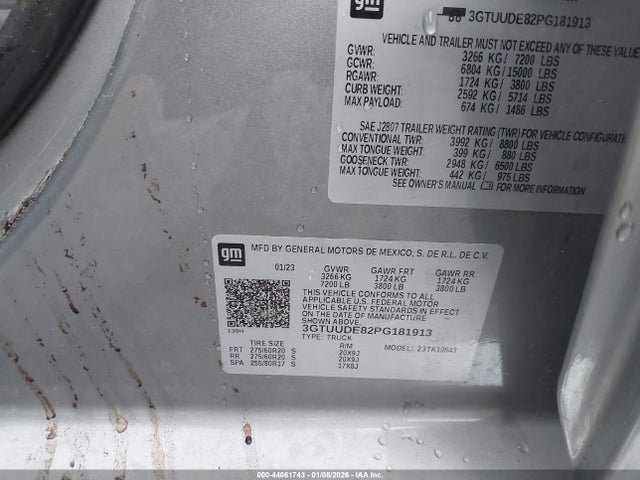 Aukcja sprzedaży 2023 Gmc Sierra 1500 4wd  Short Box Slt, vin: 3GTUUDE82PG181913, numer aukcji: 44061743