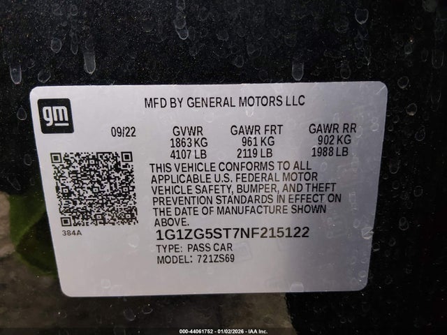 1G1ZG5ST7NF215122 Chevrolet Malibu Fwd Rs