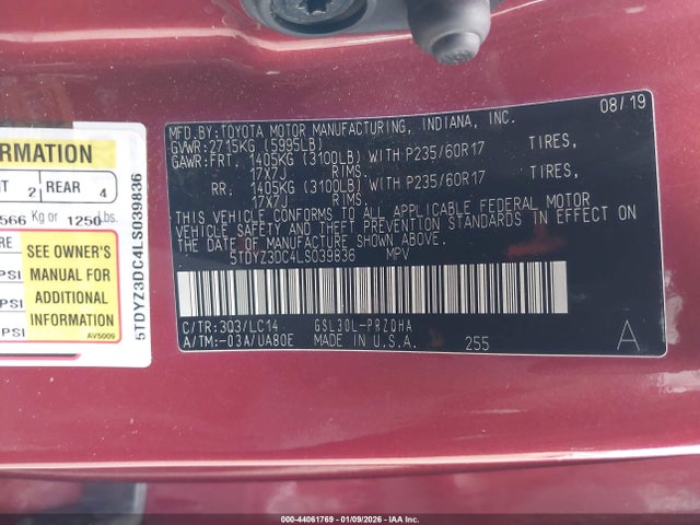Toyota SIENNA XLE 2020 5TDYZ3DC4LS039836 Image 9