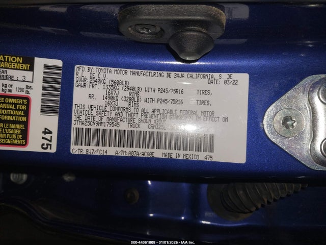3TMAZ5CN9NM179545 Toyota Tacoma Sr5 V6