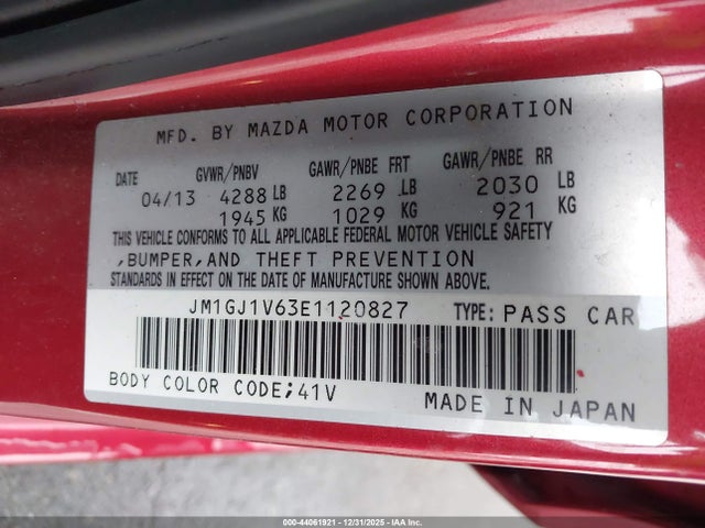 Aukcja sprzedaży 2014 Mazda Mazda6 I Touring, vin: JM1GJ1V63E1120827, numer aukcji: 44061921