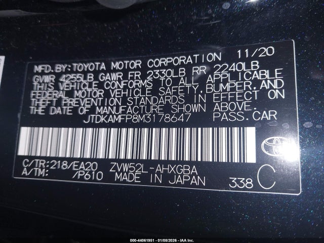 2021 TOYOTA PRIUS PRIME JTDKAMFP8M3178647 Photo 8