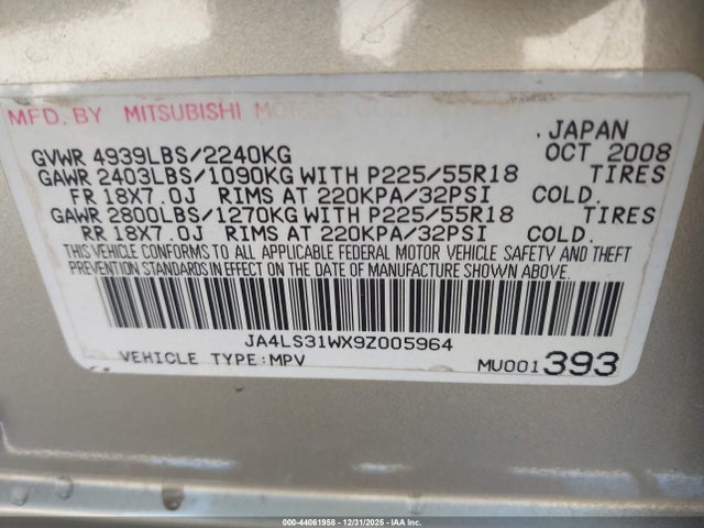 2009 MITSUBISHI OUTLANDER JA4LS31WX9Z005964 Photo 8