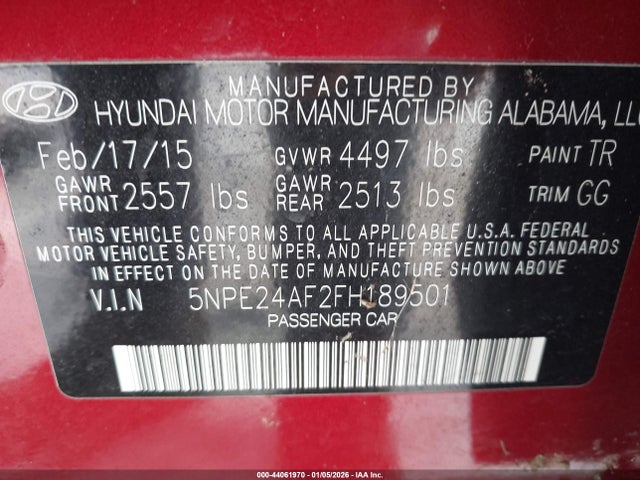 Hyundai SONATA SE 2015 5NPE24AF2FH189501 Image 9