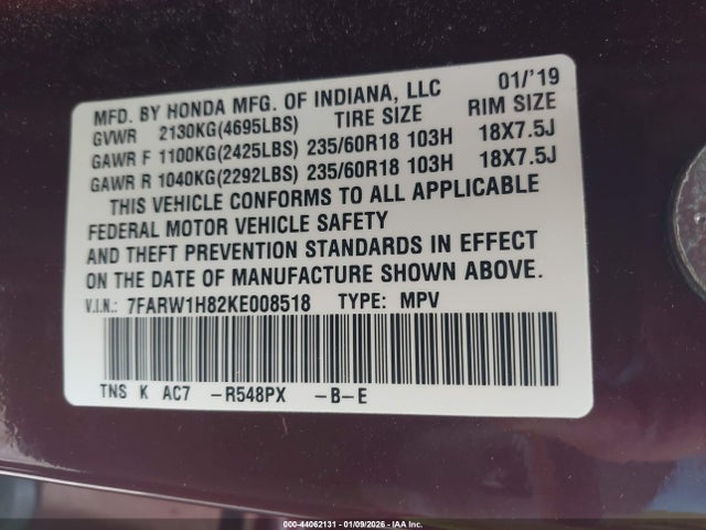 7FARW1H82KE008518 Honda Cr-v Ex-l