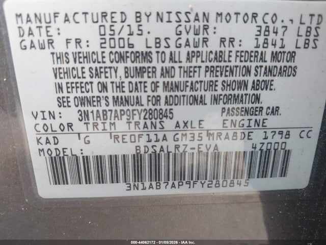 3N1AB7AP9FY280845 Nissan SENTRA SR