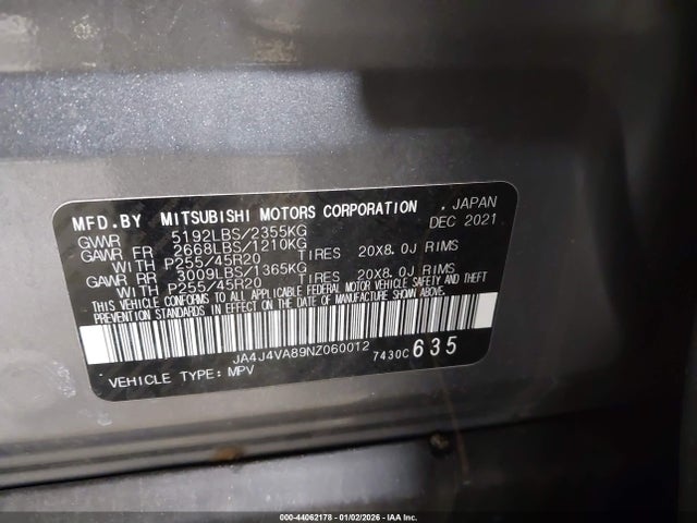 2022 MITSUBISHI OUTLANDER JA4J4VA89NZ060012 Photo 8