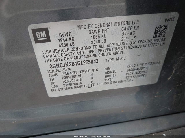 Chevrolet Trax 1ls 2016 3GNCJKSB1GL265843 Image 9