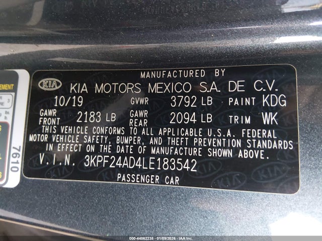 3KPF24AD4LE183542 KIA Forte Lxs