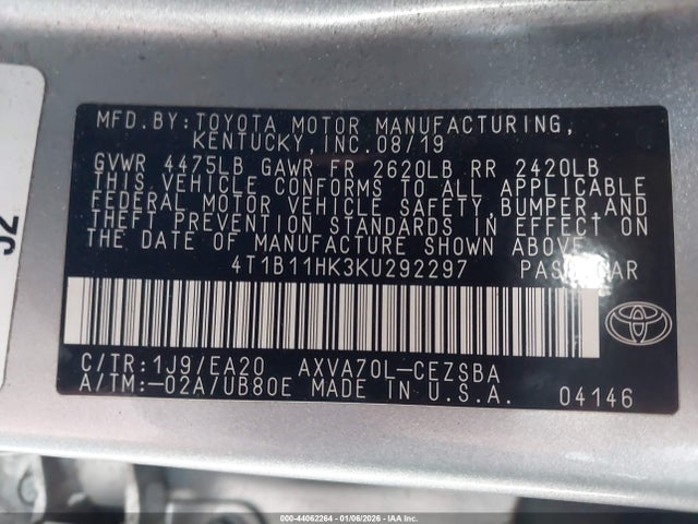 4T1B11HK3KU292297 Toyota CAMRY SE