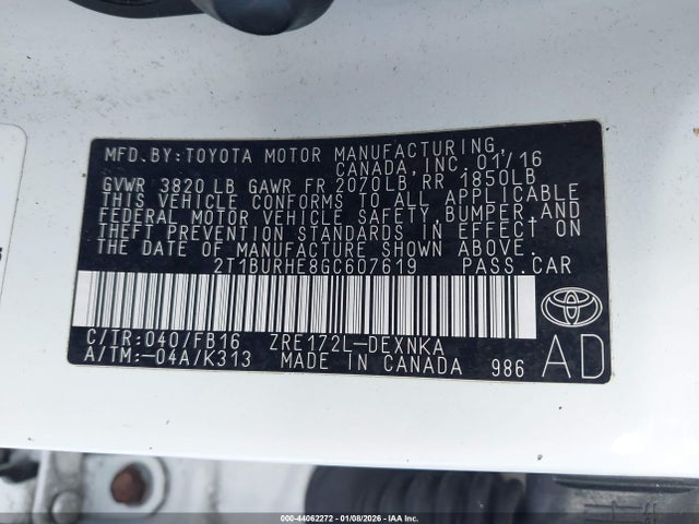 Toyota COROLLA LE 2016 2T1BURHE8GC607619 Image 9