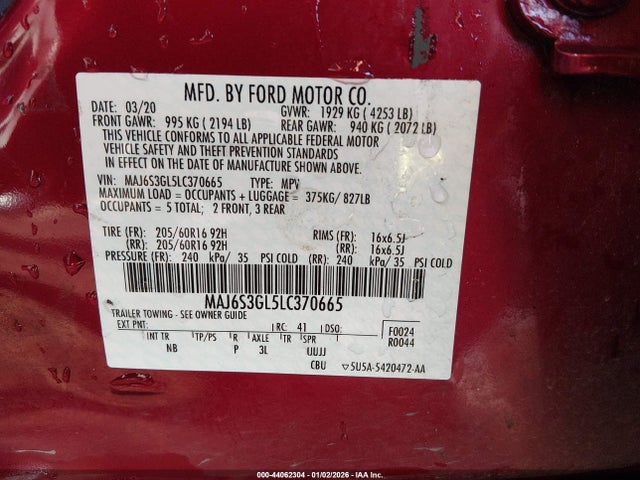 MAJ6S3GL5LC370665 Ford Ecosport Se