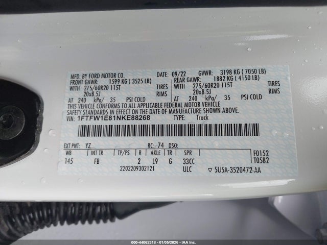 1FTFW1E81NKE88268 Ford F-150 Xlt