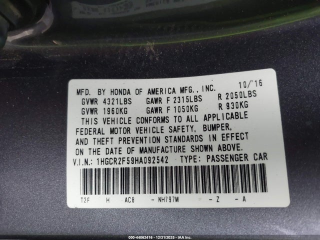 1HGCR2F59HA092542 Honda Accord Sport