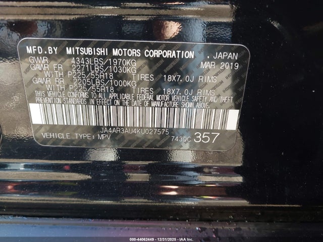 2019 MITSUBISHI OUTLANDER SPORT JA4AR3AU4KU027575 Photo 8