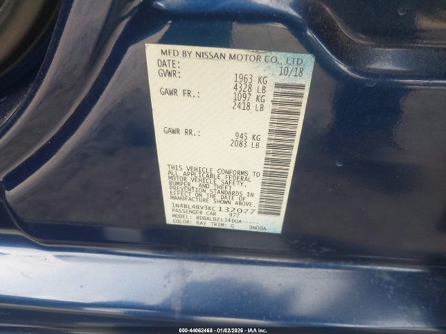 1N4BL4BV3KC132077 Nissan Altima 2.5 S