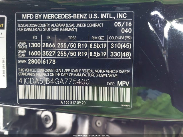 4JGDA5JB4GA775400 Mercedes-Benz GLE 350