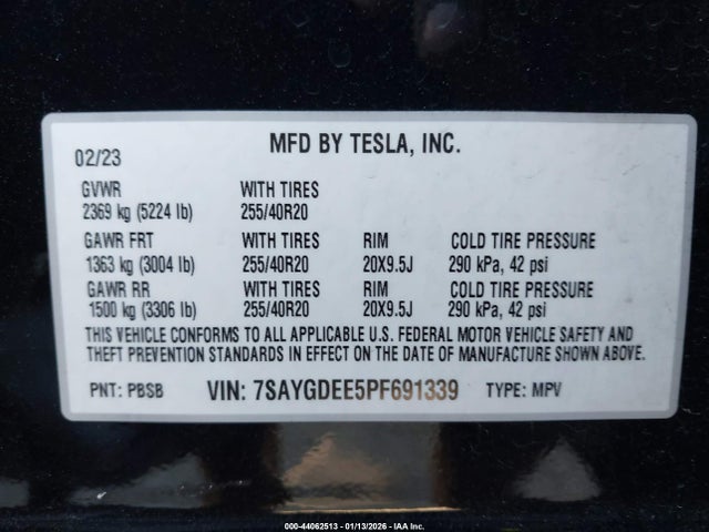 Aukcja sprzedaży 2023 Tesla Model Y Awd/long Range Dual Motor All-wheel Drive, vin: 7SAYGDEE5PF691339, numer aukcji: 44062513