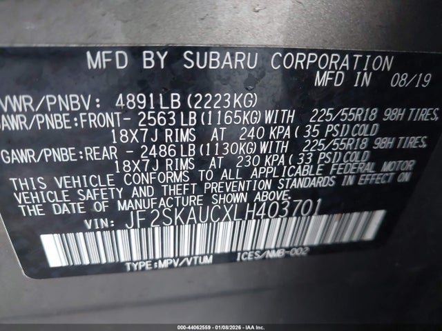 JF2SKAUCXLH403701 Subaru Forester Limited