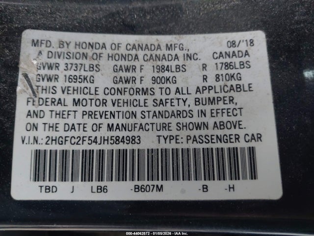 Honda Civic Lx 2018 2HGFC2F54JH584983 Image 9