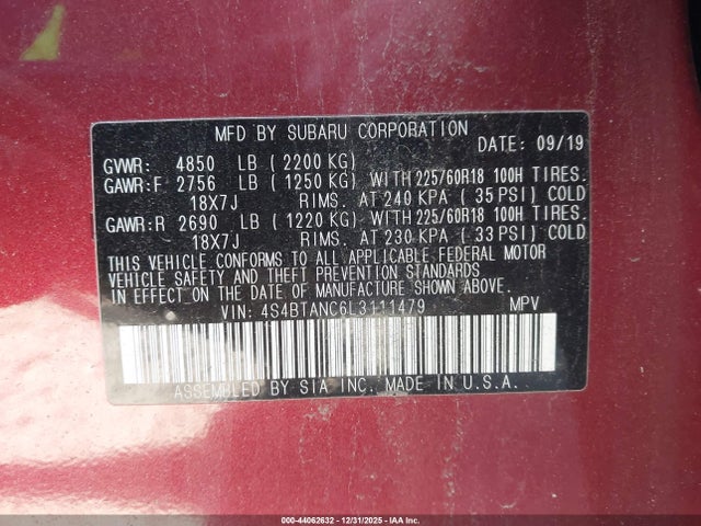 2020 SUBARU OUTBACK 4S4BTANC6L3111479 Photo 8