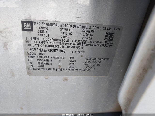 2015 CADILLAC SRX 3GYFNAE3XFS571849 Photo 8