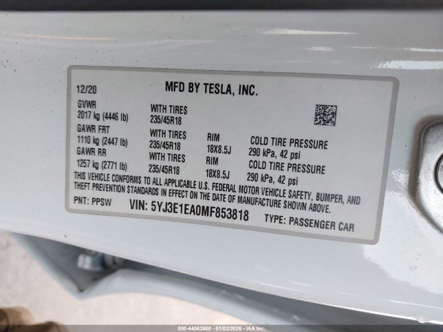 2021 TESLA MODEL 3 5YJ3E1EA0MF853818 Photo 8