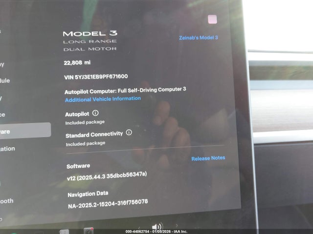 Aukcja sprzedaży 2023 Tesla Model 3 Long Range Dual Motor All-wheel Drive, vin: 5YJ3E1EB9PF671600, numer aukcji: 44062754