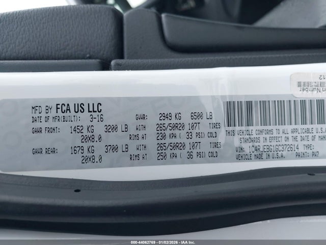 1C4RJEBG1GC372614 Jeep Grand Cherokee Limited